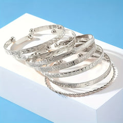 7 Pcs Set Of Unique Bracelet Alloy Jewelry Hammered Pattern Arrow Love Exaggerated Personality Female Hand Jewelry Set