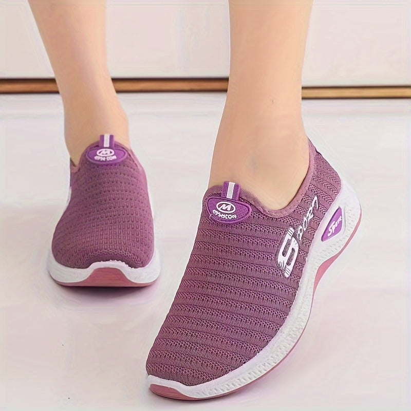 Women's Breathable Flying Woven Sneakers, Casual Slip On Outdoor Shoes, Lightweight Low Top Sport Shoes