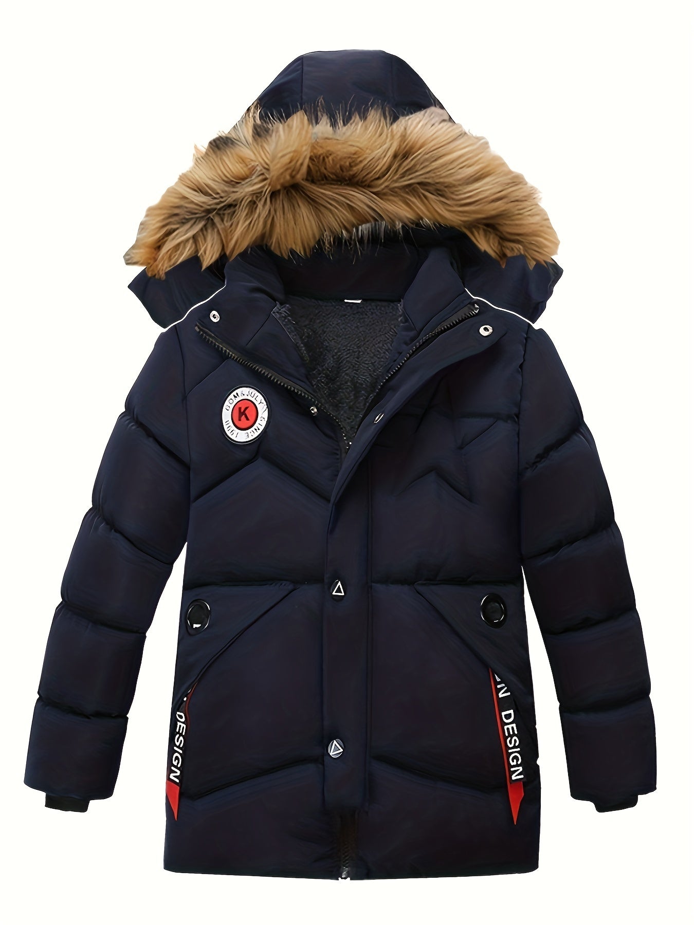 Boy's Hooded Down Jacket with Fleece Lining - Warm, Zip-Up Winter Coat, Perfect for Outdoor Activities and Gifting