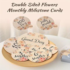 Wooden Flower Newborn Month Milestone Cards, Premiun Forged Woodplywood, Keep Track Of Your Baby Every Month