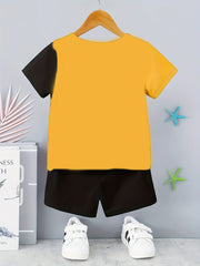 2pcs Boys Casual DAD+ME Letter And Fist Print Comfortable Versatile Short Sleeve T-shirt & Shorts Set, Cool, Lightweight And Comfy Summer Clothes!