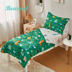 4pcs Dinosaur Bedding Set, Including 1 Comforter, 1 Fitted Sheet, 1 Flat Sheet And 1 Reversible Pillowcase, For Room Decor