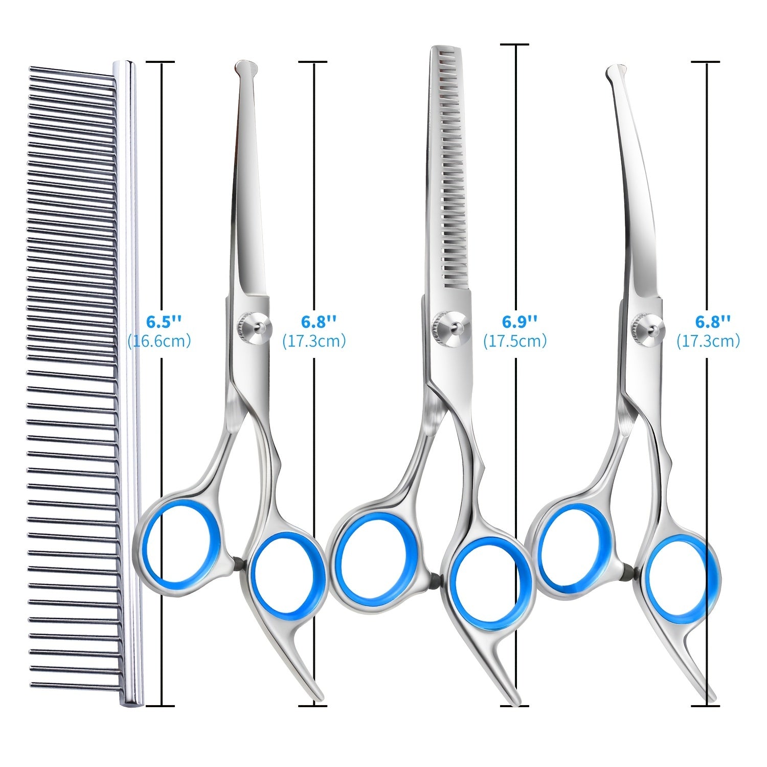 4pcs Professional Dog Grooming Scissors Set - High-Quality Stainless Steel, Safety Round Tips for Precise Trimming & Shaping - Down-Curved Thinning & Cutting Shears for Expert Grooming at Home