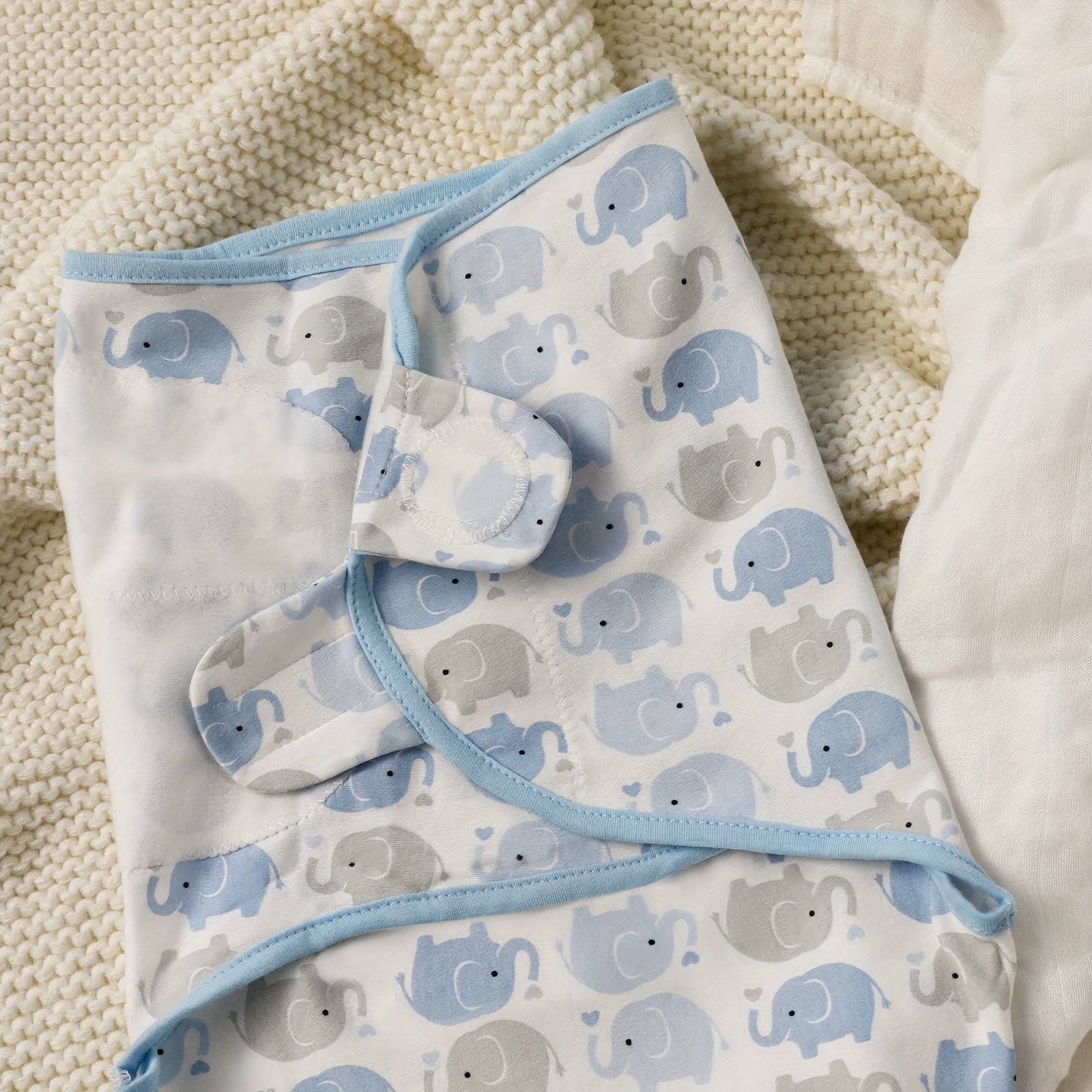 3-Piece Baby Swaddle Sleep Sacks Set - Heavenly Blue with Adorable Elephant & Stripe Designs - Ultra-Soft, Cozy, Secure Swaddling for Newborns