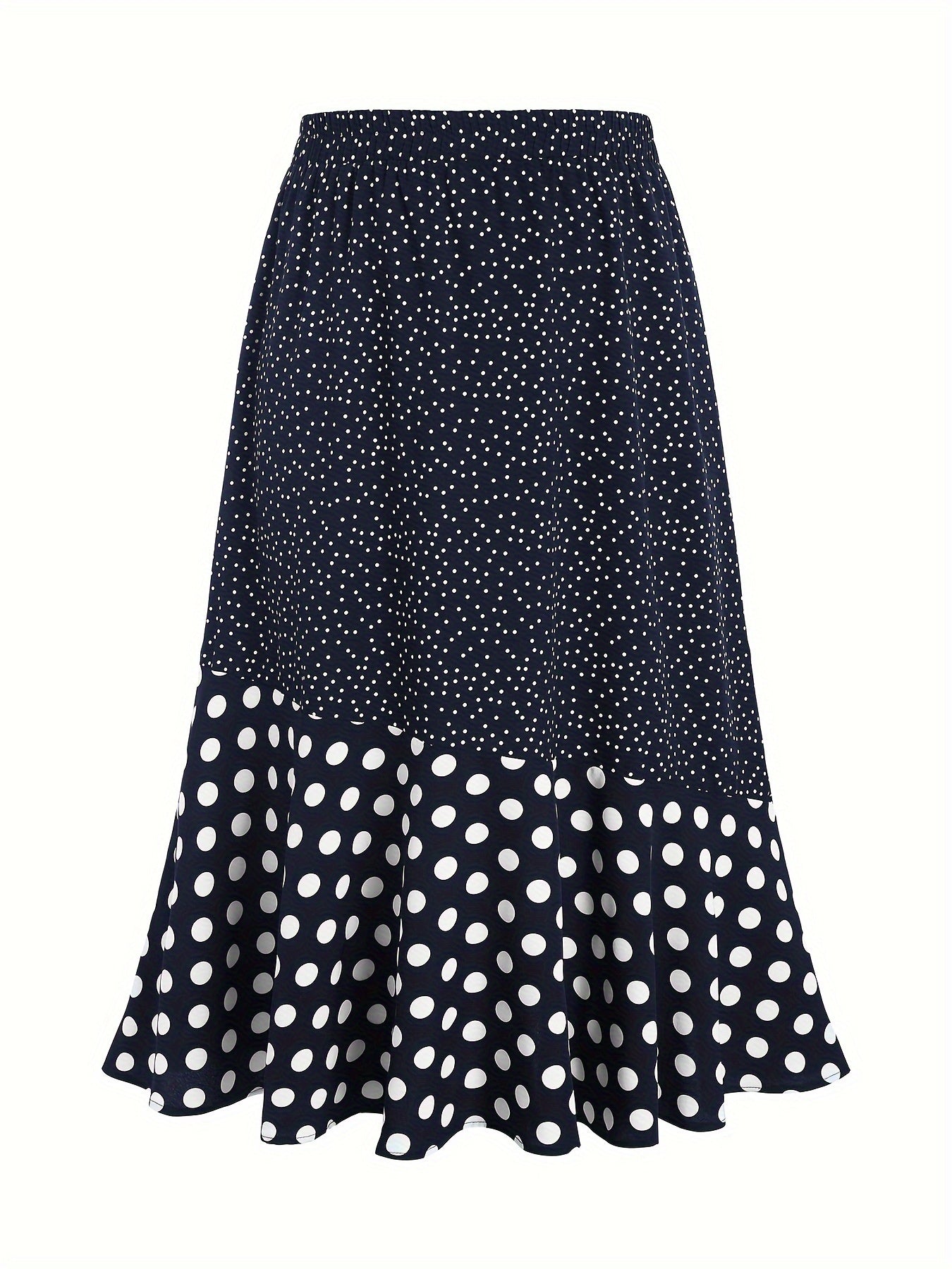 Plus Size Polka Dot Print Swing Skirt, Elegant High Waist Midi Skirt For Spring & Summer, Women's Plus Size Clothing