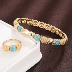 1 Pc Ring +1 Pc Bracelet Copper Jewelry Set Embellished With Shiny Zircon Elegant Luxury Style For Women Wedding Gift