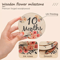 Wooden Flower Newborn Month Milestone Cards, Premiun Forged Woodplywood, Keep Track Of Your Baby Every Month