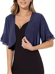 Layered Flare Sleeve Crop Blouse, Versatile Open Front Blouse For Spring & Summer, Women's Clothing