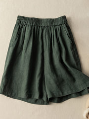 Womens Solid Color Elastic Waist Shorts - Fashionable Comfort for Casual Summer Days - Versatile Wardrobe Staple