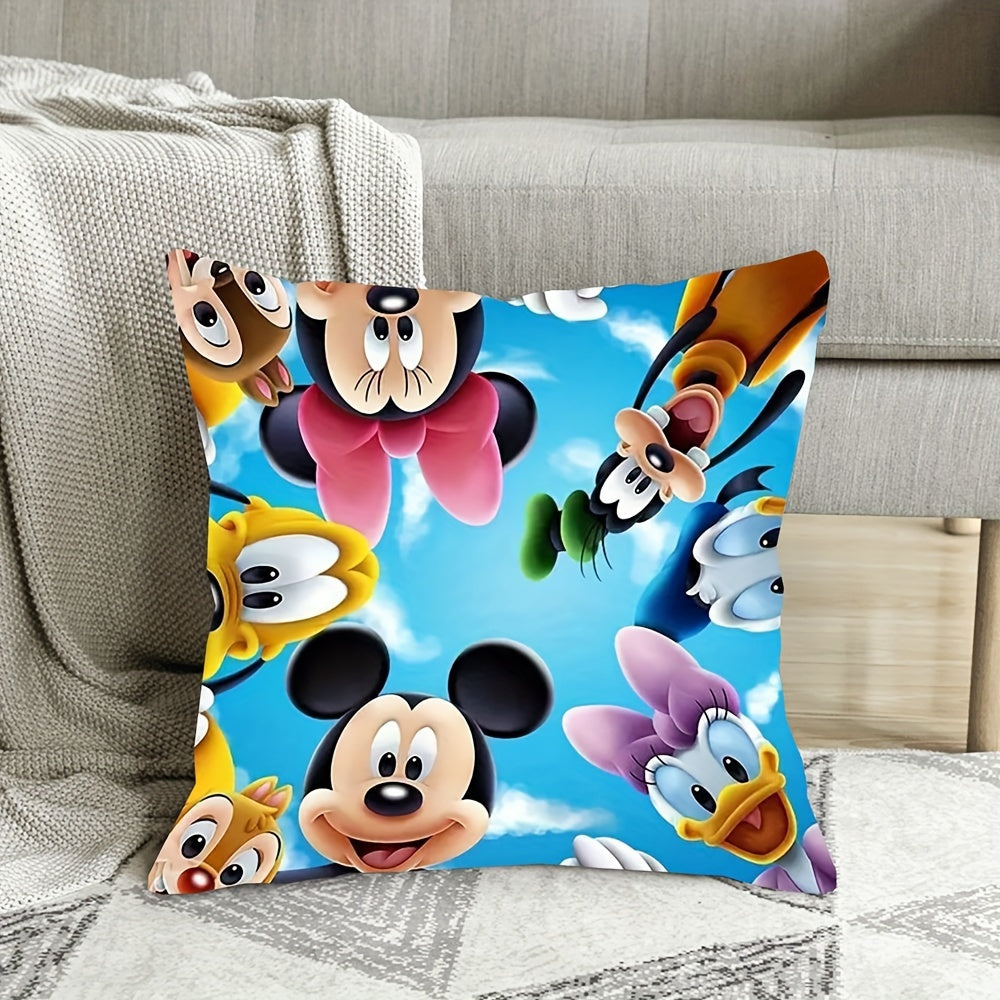 1pc Disney Mickey And Minnie His Friends Pillowcase, Polyester Throw Pillow Cover, Single-sided Printed, 45.72cm*45.72cm, Suitable For Sofa Living Room Bedroom Home Decor, No Pillow Core