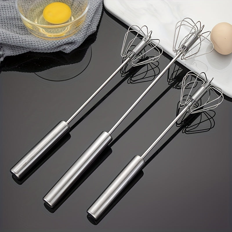 1pc, Semi Automatic Egg Whisk, Stainless Steel Hand Push Whisk, Egg Beater, Egg Blender, Stainless Steel Egg Whisk For Blending, Whisking, Beating, Stirring, Kitchen Gadgets, Kitchen Accessories, Home Kitchen Items