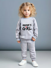 2pcs MAMA'S GIRL Print Crew Neck Long Sleeve Sweatshirt Pullover + Jogger Pants Set Outdoor Gift Girls