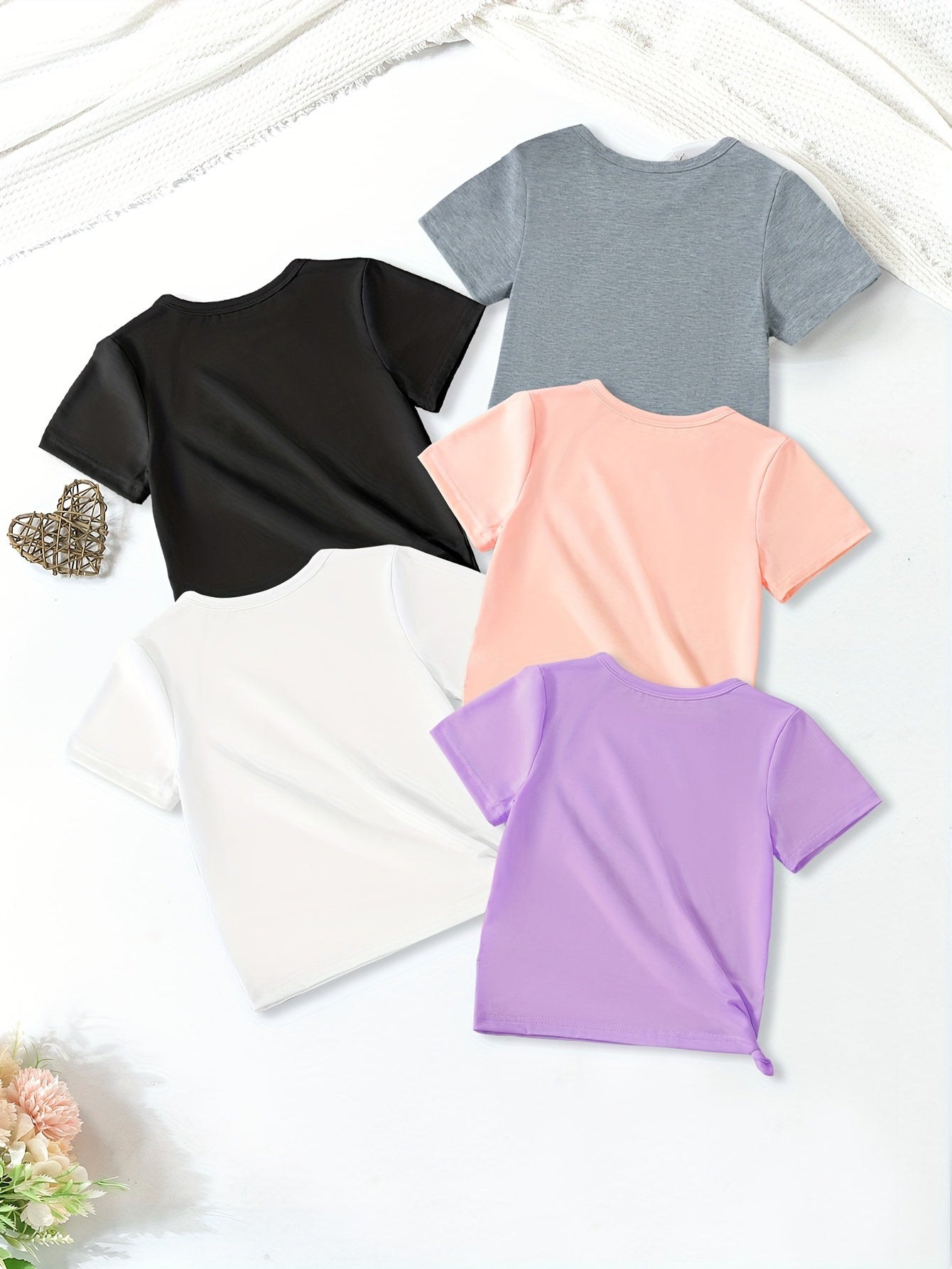 5pcs/set Girls Ultra-Soft Graphic Tees with Unicorn/Cat/Axolotl Prints - Casual & Comfy Crew Neck Short Sleeve Shirts for Spring & Summer Outdoor Adventures - Adorable Girls Clothing