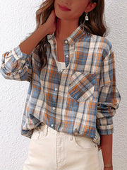 Button Up Plaid Shirt, Casual Pocket Shirt, Women's Clothing