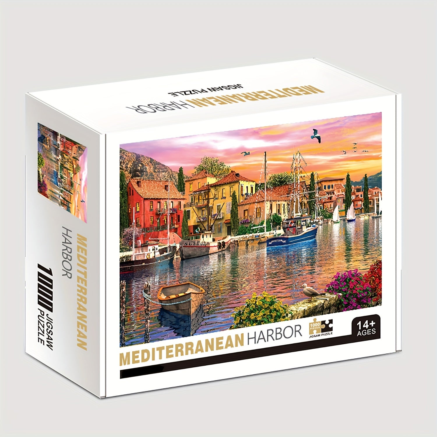 Mediterranean Harbor 1000-Piece Jigsaw Puzzle - 69.85cm x 50.04cm Rectangle Paper Puzzle for Adults and Teens 14+ with Letter Partition on Back for Easy Sorting, Beginner Level Portable Fun Educational Game