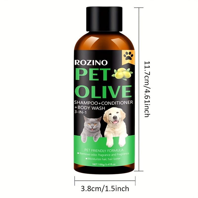 Natural Olive Essence Pet 3-in-1 Shampoo, Hair Care And Bath Gel, Mild And Clean, Soothe The Skin, Make The Fur Shiny, Safe And Healthy, Common For Cats And Dogs