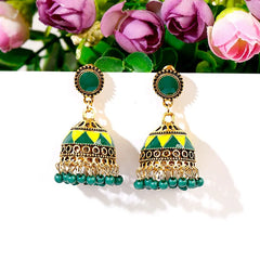 Indian Style Blue Geometric Tassel Jhumka Earrings Gypsy Gold Color Earrings Women Ladies Round Bell Earrings Oorbellen