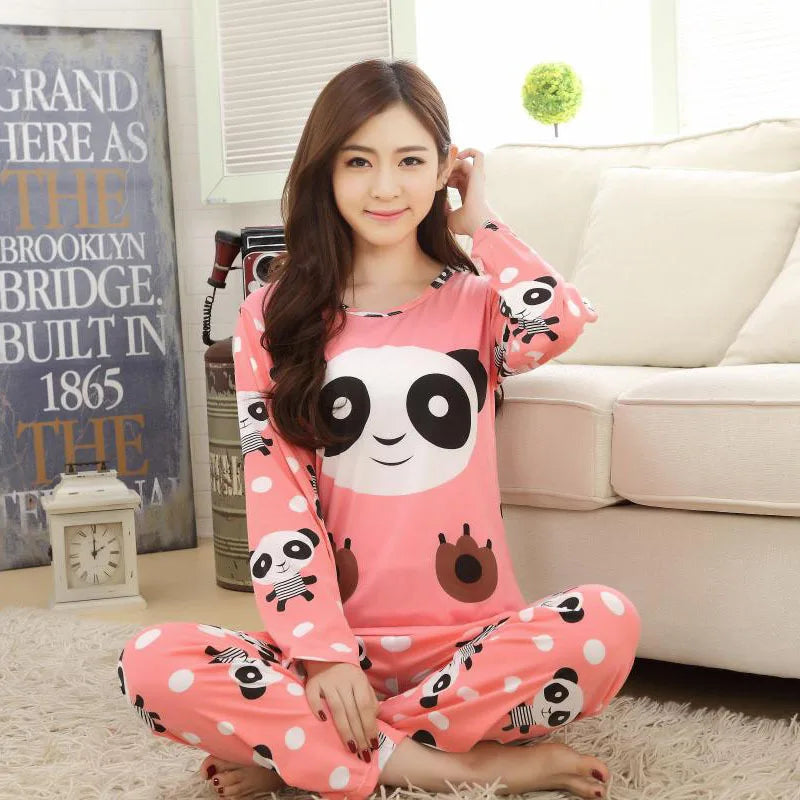 Autumn Winter New Long-Sleeved Pajamas Women's Casual Sleepwear Cute Cartoon Nightwear Women's Home Clothes Casual Nightgown