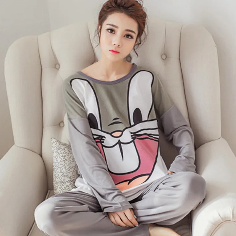 Autumn Winter New Long-Sleeved Pajamas Women's Casual Sleepwear Cute Cartoon Nightwear Women's Home Clothes Casual Nightgown