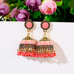 Indian Style Blue Geometric Tassel Jhumka Earrings Gypsy Gold Color Earrings Women Ladies Round Bell Earrings Oorbellen