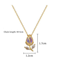 OIMG 316L Stainless Steel Gold Plated Romantic Sweet Gradient Tulip Flower Pendant Necklace For Women Princess Birthday Gifts