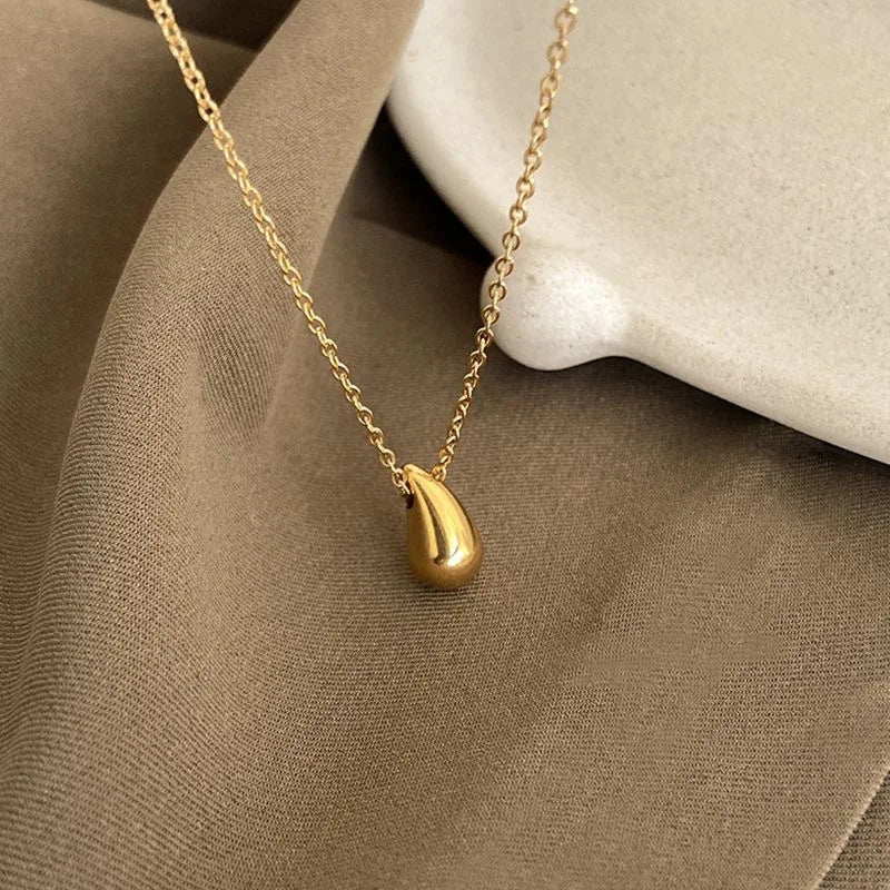 OIMG 316L Stainless Steel Gold Silver Color Fashion Simple Geometric Water Drop Necklace for Women Girls Jewelry Not Fade