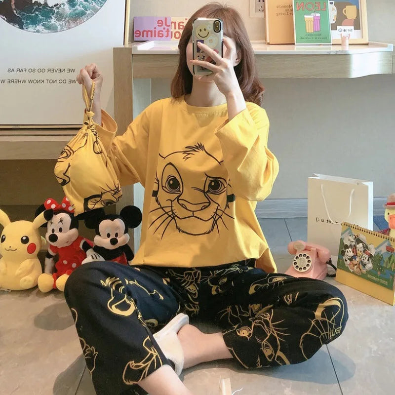 Women's Pajamas Sets Spring Autumn Two-Piece Cute Print Pyjama Long Sleeve Pijama Home Clothes Two-piece