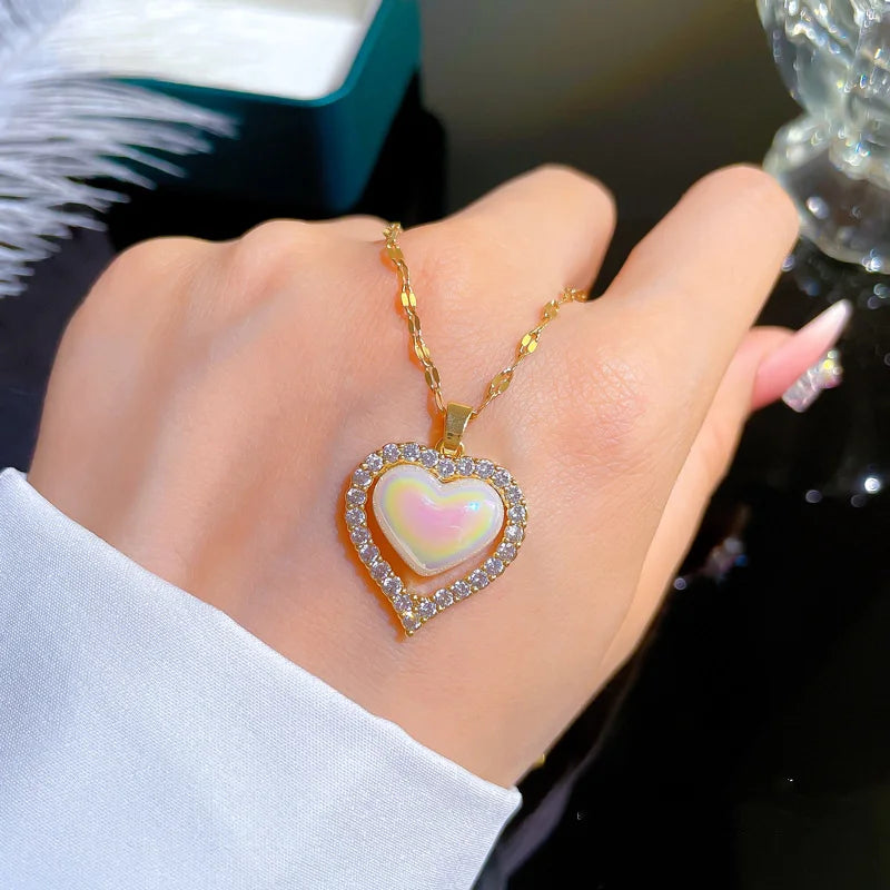 OIMG 316L Stainless Steel 2022 Korean Fashion Mermaid Color Imitation Pearl Pendant Necklace Women Choker Aesthetic Kpop Jewelry