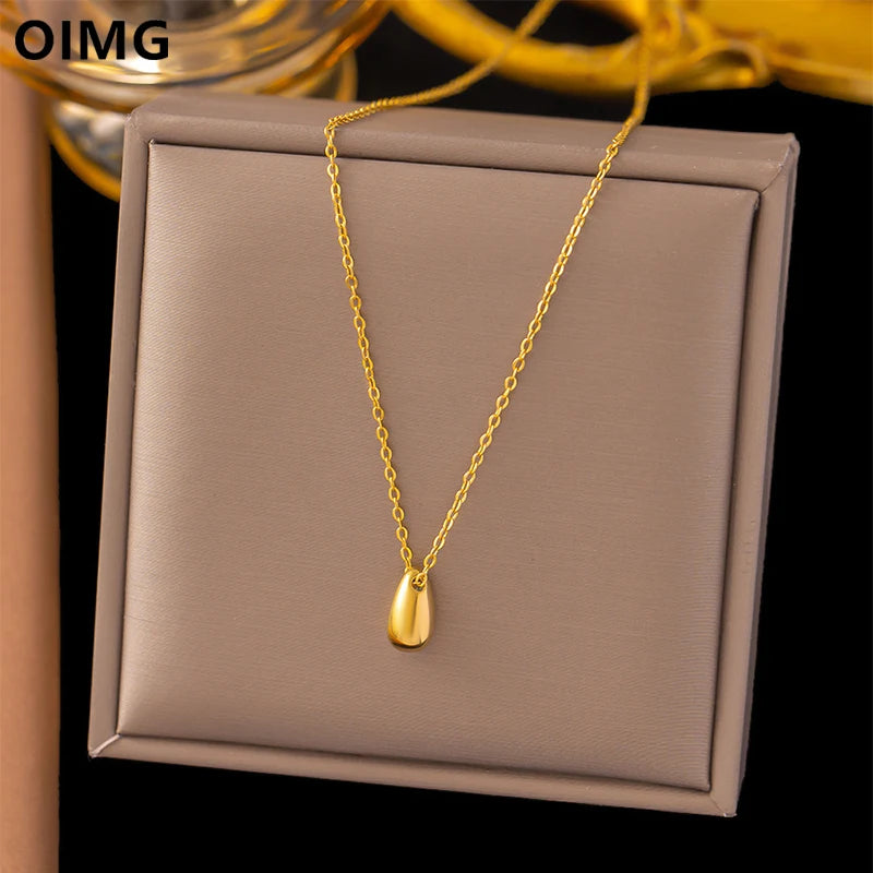 OIMG 316L Stainless Steel Gold Silver Color Fashion Simple Geometric Water Drop Necklace for Women Girls Jewelry Not Fade