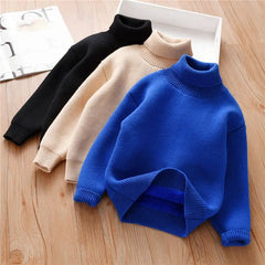 Autumn Winter New Sweater Boys Fleece Knit Pullover Kids Warm Casual Turtleneck Baby Knit Tops Children's Cold Bottom Shirt