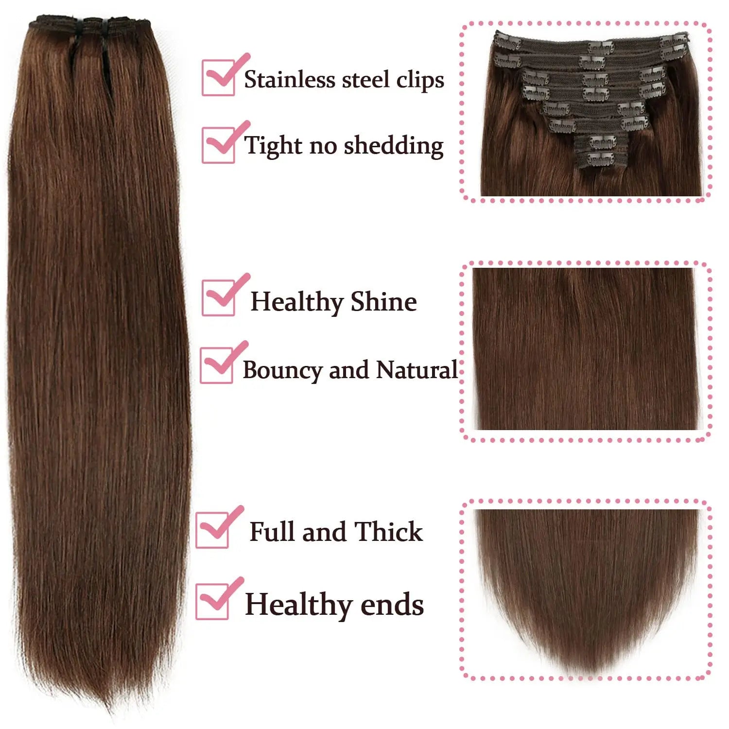 Chocolate Brown Extensions Clip in Natural Hair #4 Hair Extensions Real Human HairExtensions Straight Real Hair Extensions