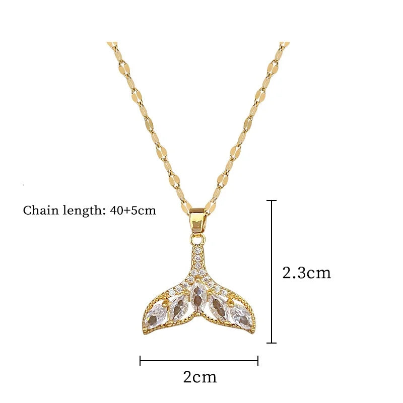 OIMG 316L Stainless Steel Gold Plated Mermaid Tail Pendant Necklaces For Women Goddess Fish Nautical Color Whale Tail Necklace