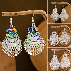 New Peacock Hidden Silver Color Earrings Women's Indian Earrings Boho Bell Tassel Dangle Earrings