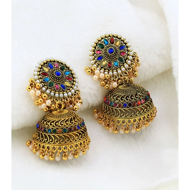 Indian Vintage Bollywood Gypsy Gold Plated Boho Bell Ear Rings Traditional Jhumka Jhumki Earrings for Women and Girls