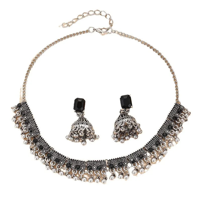 3-Piece Set Middle East India Ethnic Style Necklace Earrings Jewelry Suit Bell Tassel Earrings Vintage Wholesale