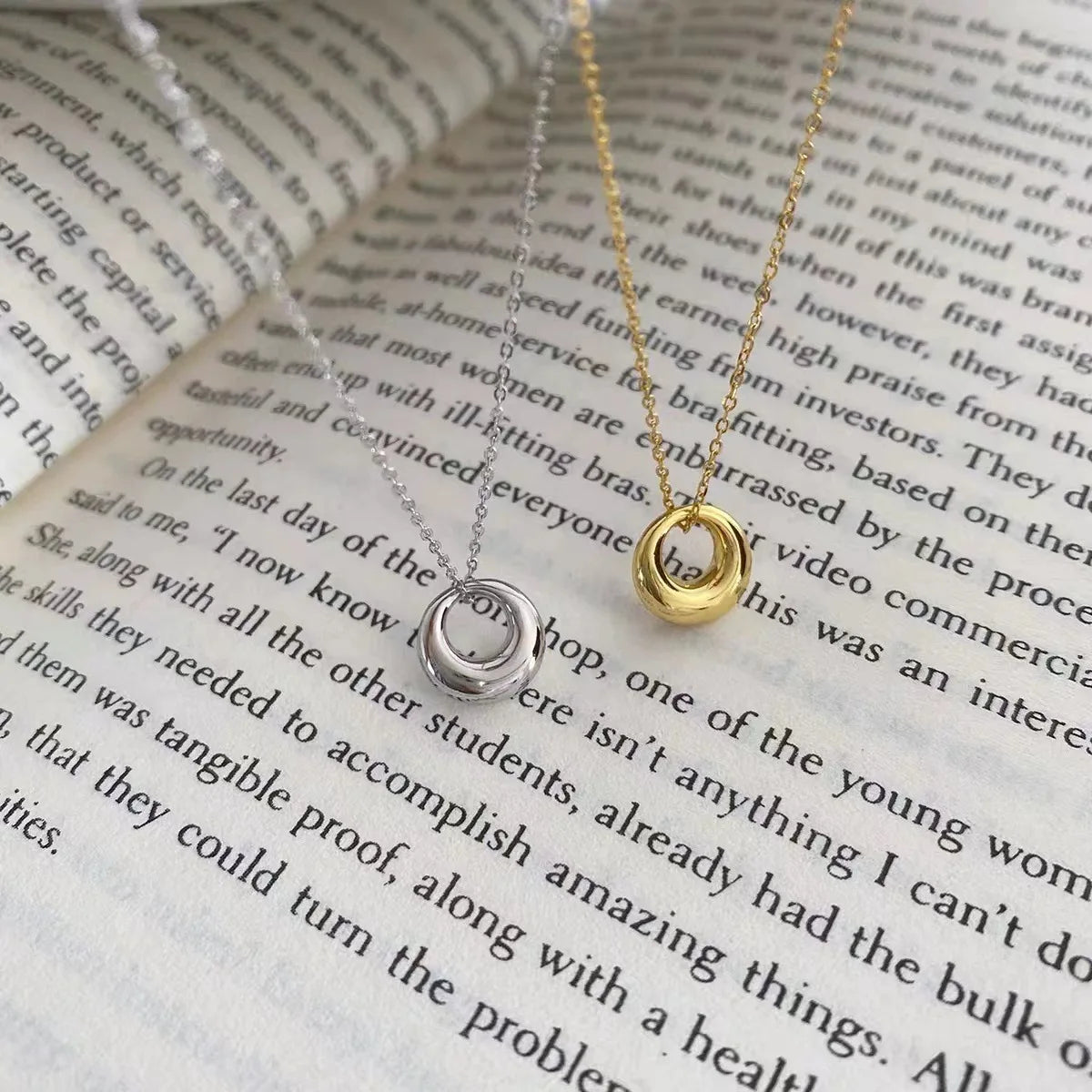 OIMG 316L Stainless Steel Gold Silver Color Korean Simple Geometric Circle Necklace for Women Girls Wholesale Jewelry Not Fade