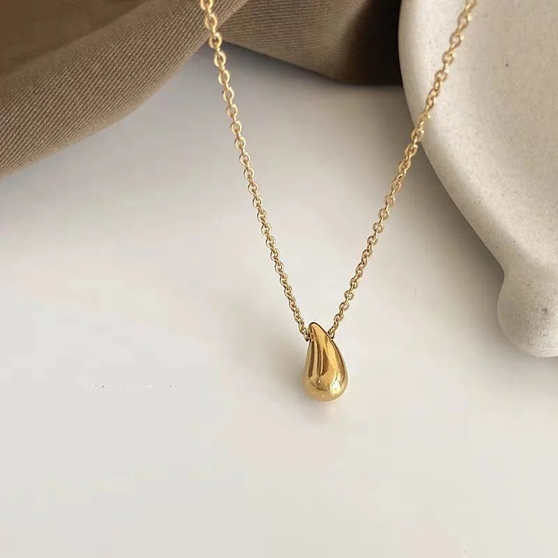 OIMG 316L Stainless Steel Gold Silver Color Fashion Simple Geometric Water Drop Necklace for Women Girls Jewelry Not Fade