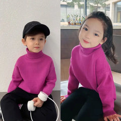 Autumn Winter New Sweater Boys Fleece Knit Pullover Kids Warm Casual Turtleneck Baby Knit Tops Children's Cold Bottom Shirt