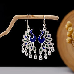 New Peacock Hidden Silver Color Earrings Women's Indian Earrings Boho Bell Tassel Dangle Earrings