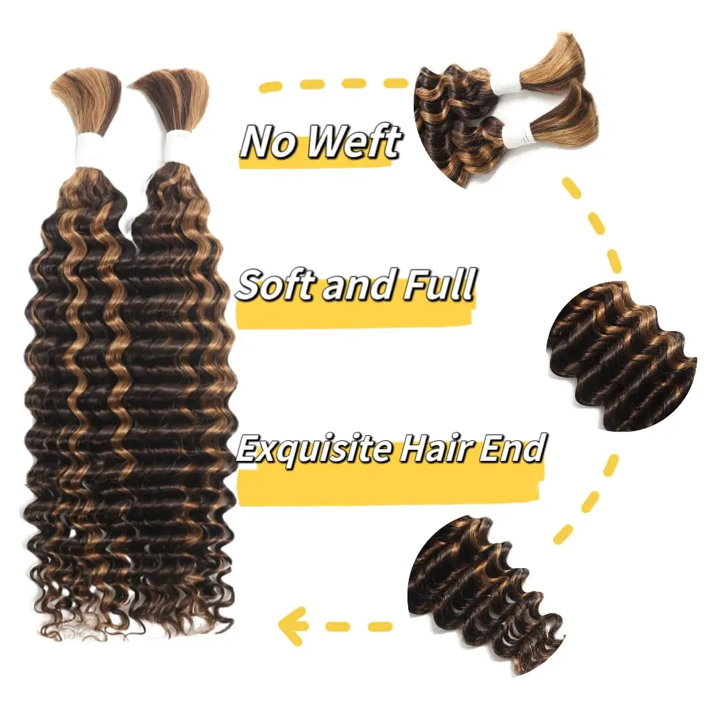 Ombre Human Braiding Hair 1 Bundle 50g 22 Inch P4/27 Deep Wave Honey Blonde Braiding Hair Highlight 100% Human Hair