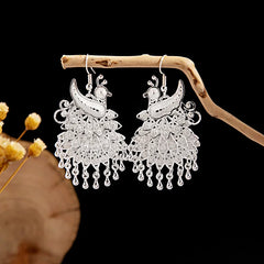 New Peacock Hidden Silver Color Earrings Women's Indian Earrings Boho Bell Tassel Dangle Earrings