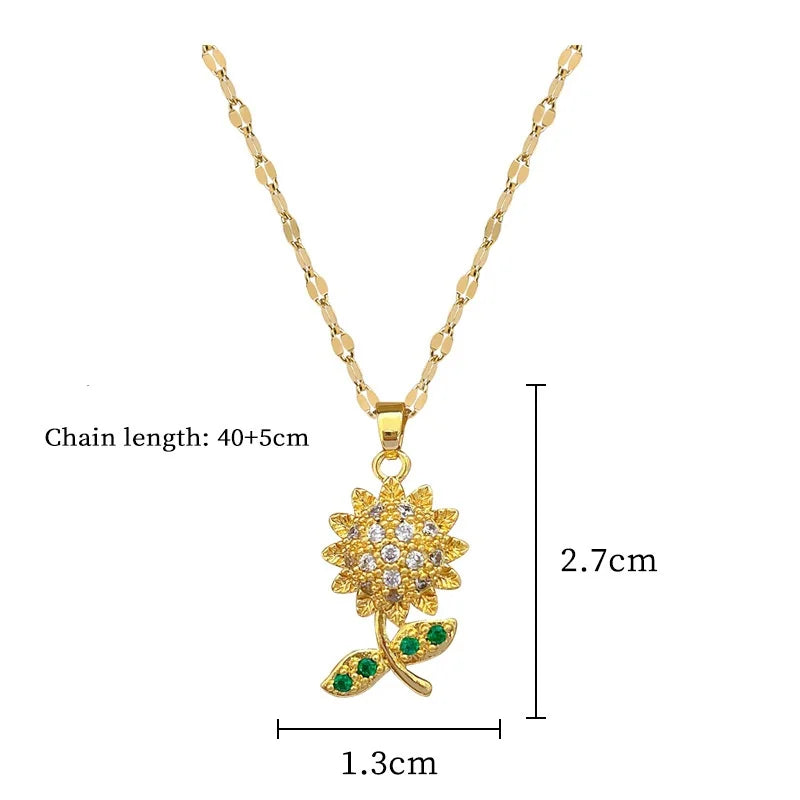 OIMG 316L Stainless Steel Gold Plated Elegant and Strong Sunflowers Pendant Necklace For Women Girls Gifts Hypoallergenic