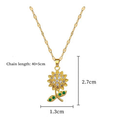 OIMG 316L Stainless Steel Gold Plated Elegant and Strong Sunflowers Pendant Necklace For Women Girls Gifts Hypoallergenic