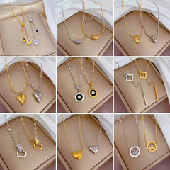 OIMG Artificial Gems Zirconia Not Fade Color heart Pendant Necklaces For Women Gold Titanium steel Neck Chain Jewelry Gift