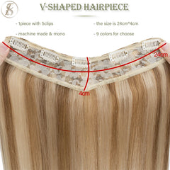 TESS V-shaped Hairpiece 75g 22inch Clip In Human Hair Extensions Hair Clip 3/4 Full Head Straight Blonde Natural Hair Extensions