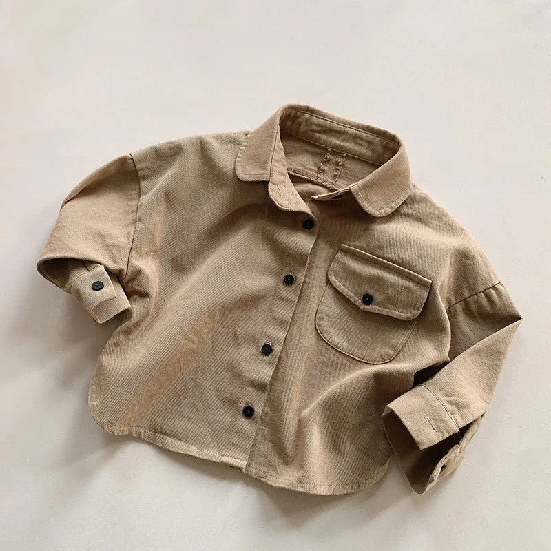 2024 New Children Long Sleeve Shirts Jacket Baby Pocket Coat Fashion Girls Cardigan Vintage Kids Jacket Boys Coat Autumn Clothes