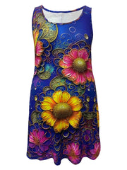 Plus Size Flower Print Tank Dress, Casual Sleeveless Slim Dress ForSpring & Summer, women's Plus Size Clothing