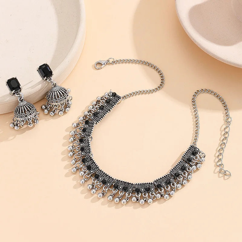 3-Piece Set Middle East India Ethnic Style Necklace Earrings Jewelry Suit Bell Tassel Earrings Vintage Wholesale