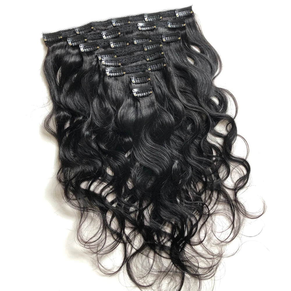 Clip In Hair Extensions Human Hair Brazilian Body Wave Clip In 8 Pcs/Set Natural Black Color Clip Ins Remy Hair 8-26 Inch 120G