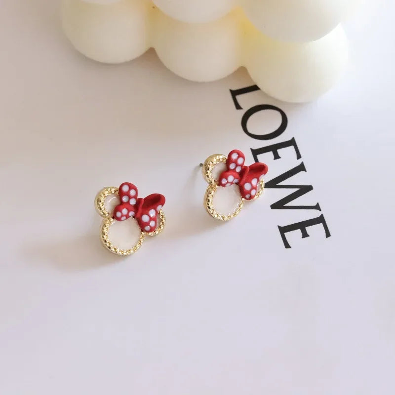 Disney Kawaii Stud Earrings Mickey Mouse Minnie Jewelry Anime Cartoon Earring Jewelry for Women Girlfriend Student Birthday Gift